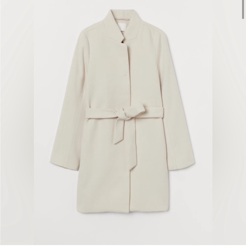 H&M tie belt coat, in light beige, size small